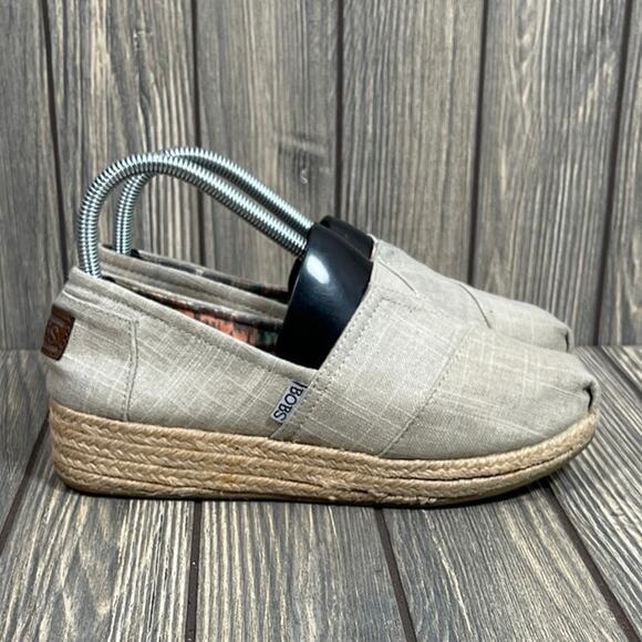Bobs Skechers Women Slip On Casual Comfort Shoes 34097 Taupe 8 Rope Jute Canvas - Picture 1 of 12